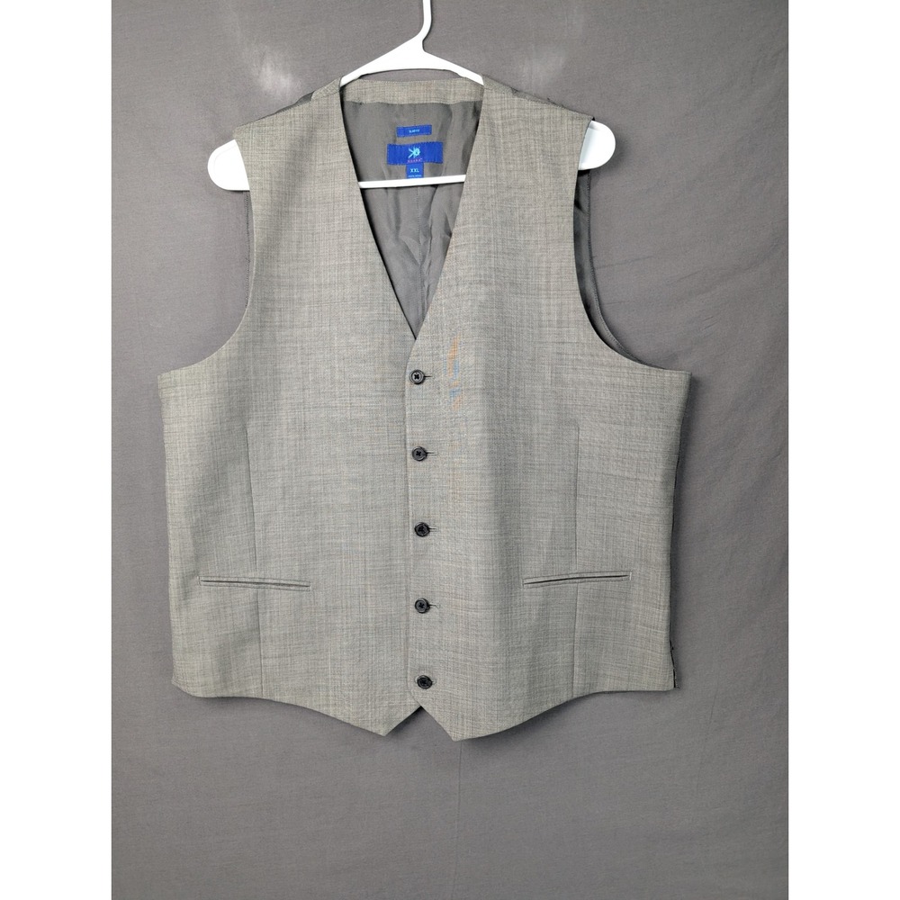 Egara Mens Slim Fit 100% Wool Suit Vest Gray XXL